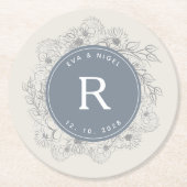 Dusty Blue Monogram Wedding Ronde Kartonnen Onderzetter (Voorkant)
