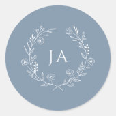 Dusty Blue Monogram Wedding Ronde Sticker (Voorkant)