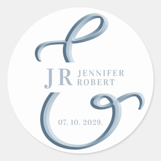 Dusty Blue Monogram Wedding Ronde Sticker (Voorkant)
