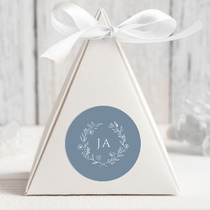Dusty Blue Monogram Wedding Ronde Sticker