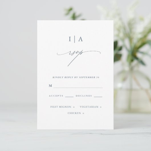  Dusty Blue Monogram Wedding Rsvp (Staand voorkant)