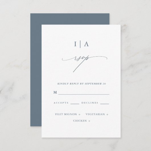  Dusty Blue Monogram Wedding Rsvp (Voorkant / Achterkant)