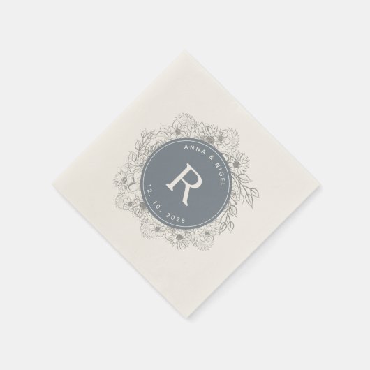 Dusty Blue Monogram Wedding Servet (Hoek)