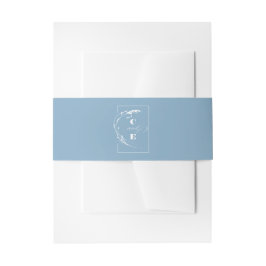 Dusty Blue Monogram Wedding Uitnodigingen Wikkel