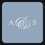 Dusty Blue Monogram Wedding Vierkante Sticker<br><div class="desc">Verhoog uw huwelijksbriefpapier met onze Dusty Blue Monogram Wedding Square Sticker, een perfecte mix van klassieke elegantie en moderne eenvoud. Deze vierkante sticker is geplaatst tegen een zacht, stoffig blauw achtergrond en heeft de initialen van het paar subtiel verweven met een elegant handgeschreven "&"-symbool in het midden. Het minimalistische ontwerp,...</div>
