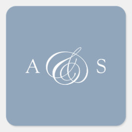 Dusty Blue Monogram Wedding Vierkante Sticker
