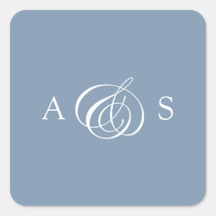 Dusty Blue Monogram Wedding Vierkante Sticker