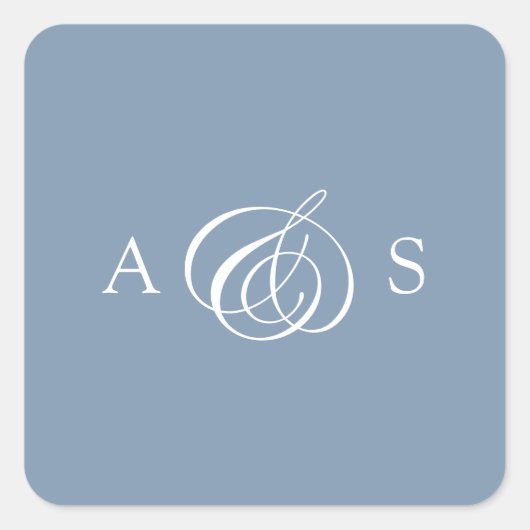 Dusty Blue Monogram Wedding Vierkante Sticker (Voorkant)