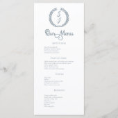 Dusty Blue Monogram Wreater White Dinner Menu (Voorkant)