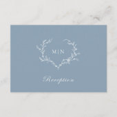 Dusty Blue Monogram Wreath Reception Wedding Informatiekaartje (Voorkant)
