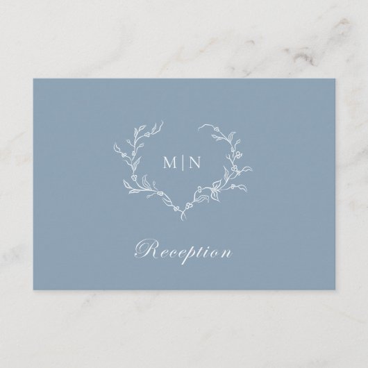 Dusty Blue Monogram Wreath Reception Wedding Informatiekaartje (Voorkant)