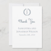 Dusty Blue Monogram WreatWhite Hartelijk dank Kaart (Voorkant)