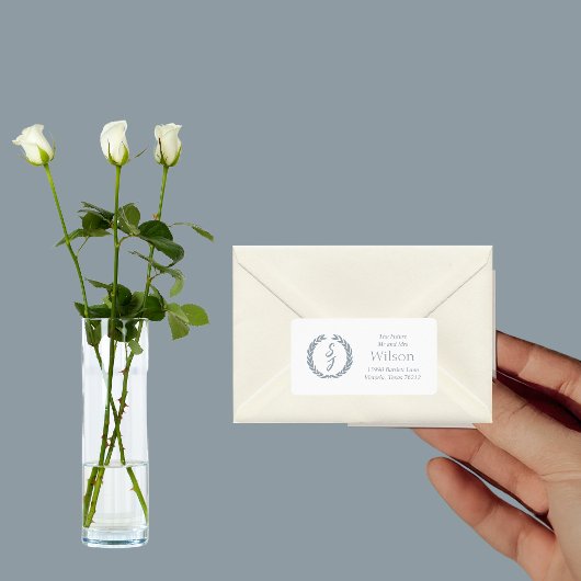 Dusty Blue Monogram WreatWhite Return Address Etiket