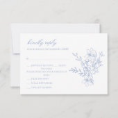 Dusty Blue Monogrammed Crest Floral RSVP-kaart RSVP Kaartje (Voorkant)