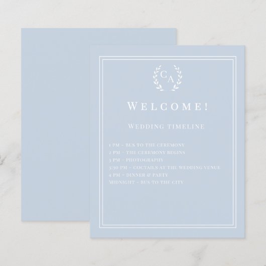 Dusty blue monogrammed wedding program details (Voorkant / Achterkant)