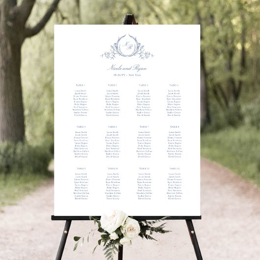 Dusty Blue Monogrammed Wedding Zitting Grafiek Tek Poster