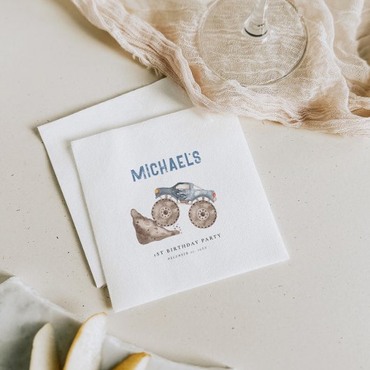 Dusty Blue Monster Truck Verjaardag Servet