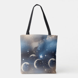Dusty Blue Moon Muted Celestial Aesthetic Tote Bag