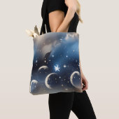 Dusty Blue Moon Muted Celestial Aesthetic Tote Bag (Dichtbij)