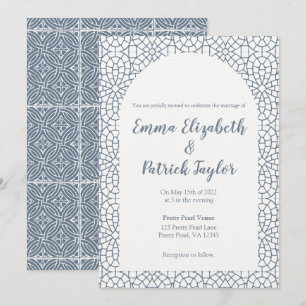 Dusty Blue Mosaic Wedding Invitation Kaart