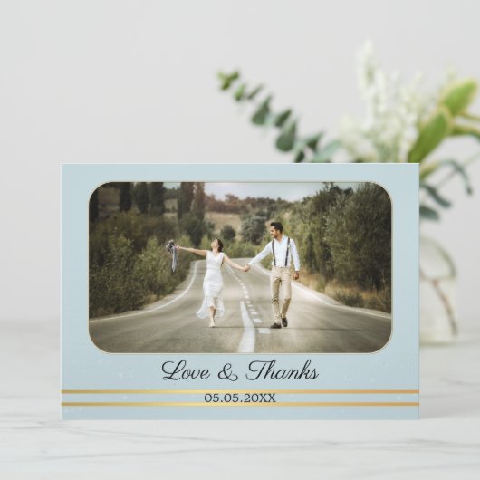 Dusty Blue Mountain bruiloft foto dank u kaart (Staand voorkant)