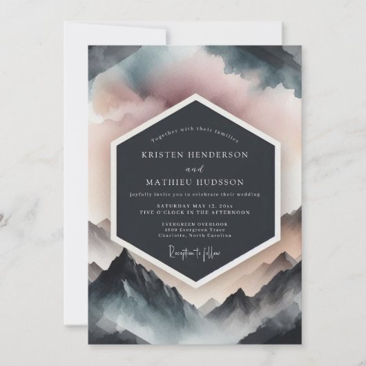 Dusty Blue Mountain Romance Wedding Kaart (Voorkant)