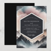 Dusty Blue Mountain Romance Wedding Kaart (Voorkant / Achterkant)
