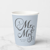 Dusty Blue Mr. en Mrs. gepersonaliseerde rustige b Papieren Bekers (Achterkant)
