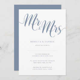 Dusty Blue Mr & Mrs Wedding Invitation Kaart