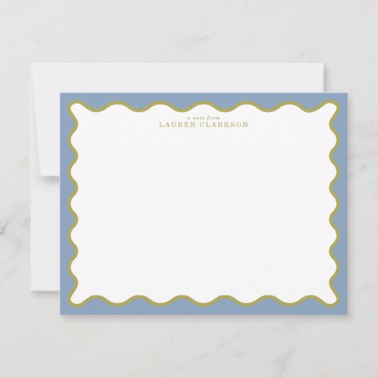 Dusty Blue & Mustard Wavy Border Note Card Kaart (Voorkant)