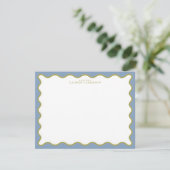 Dusty Blue & Mustard Wavy Border Note Card Kaart (Staand voorkant)