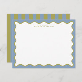 Dusty Blue & Mustard Wavy Border Note Card Kaart