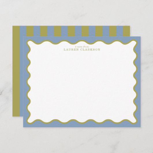Dusty Blue & Mustard Wavy Border Note Card Kaart (Voorkant / Achterkant)