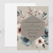 Dusty Blue Muted Bloom Wedding Kaart (Voorkant / Achterkant)