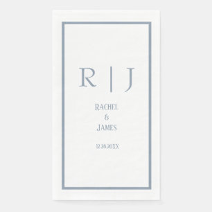 Dusty Blue Name Monogram Eenvoudig Elegant Huwelij Servet