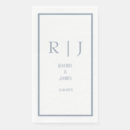 Dusty Blue Name Monogram Eenvoudig Elegant Huwelij Servet (Voorkant)