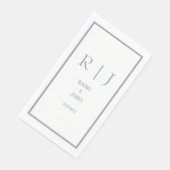 Dusty Blue Name Monogram Eenvoudig Elegant Huwelij Servet (Hoek)
