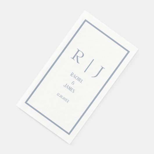 Dusty Blue Name Monogram Eenvoudig Elegant Huwelij Servet (Hoek)