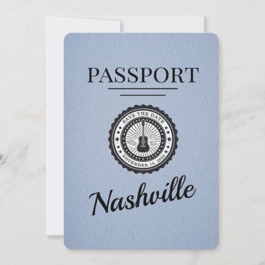 Dusty Blue Nashville Passport Bewaar de datum Save The Date (Voorkant)