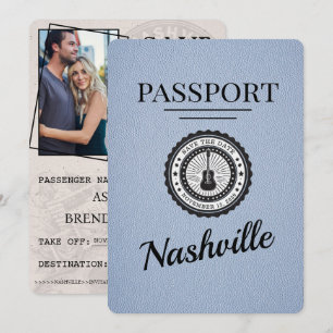 Dusty Blue Nashville Passport Bewaar de datum Save The Date