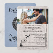 Dusty Blue Nashville Passport Wedding Invitation Kaart (Voorkant / Achterkant)