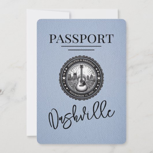 Dusty Blue Nashville Passport Wedding Invitation Kaart (Achterkant)