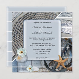 Dusty Blue Nautical Anchor Wedding Invitation Kaart