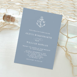 Dusty Blue Nautical Monogram Anchor Wedding Kaart
