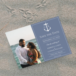 Dusty Blue Nautical Monogram Foto De datum opslaan Save The Date