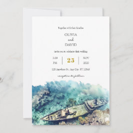 Dusty Blue Nautical Shipwreck Coral Beach Wedding Kaart