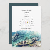 Dusty Blue Nautical Shipwreck Coral Beach Wedding Kaart (Voorkant / Achterkant)