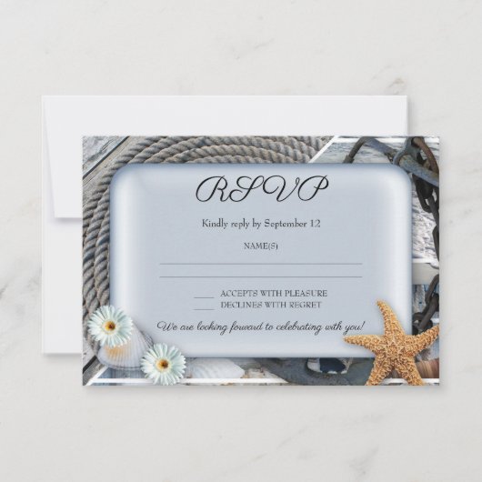 Dusty Blue Nautical Wedding RSVP Kaart (Voorkant)