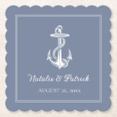 Dusty Blue nautische anker bruiloft papier Onderze Kartonnen Onderzetters (Voorkant)