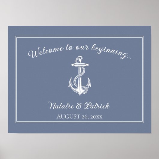 Dusty Blue nautische anker bruiloft Poster (Voorkant)